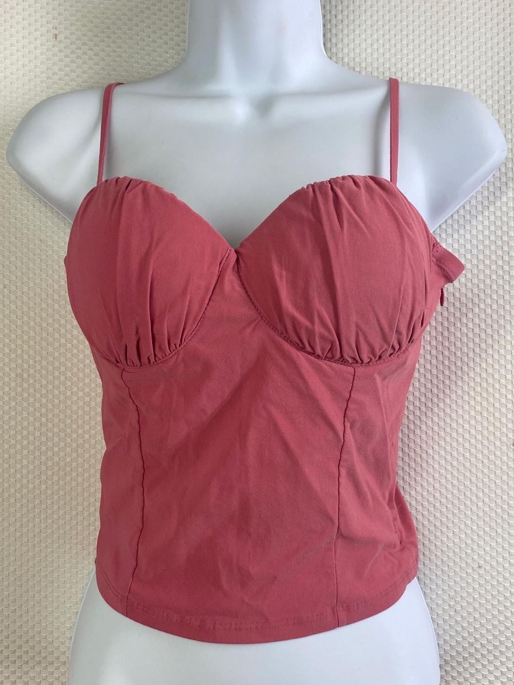 Active USA Pink Bustier Corset Top Size M Ruched Underwire Camisole Crop Top - Picture 1 of 7
